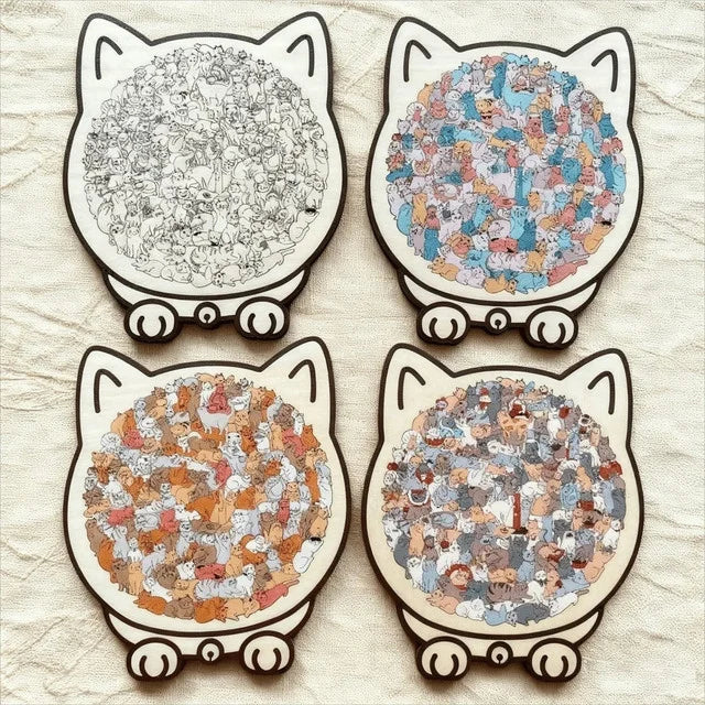 135-Piece Morandi-Colored Cat Shaped Wooden Jigsaw Puzzle