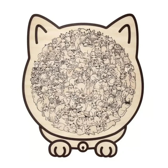 135-Piece Morandi-Colored Cat Shaped Wooden Jigsaw Puzzle
